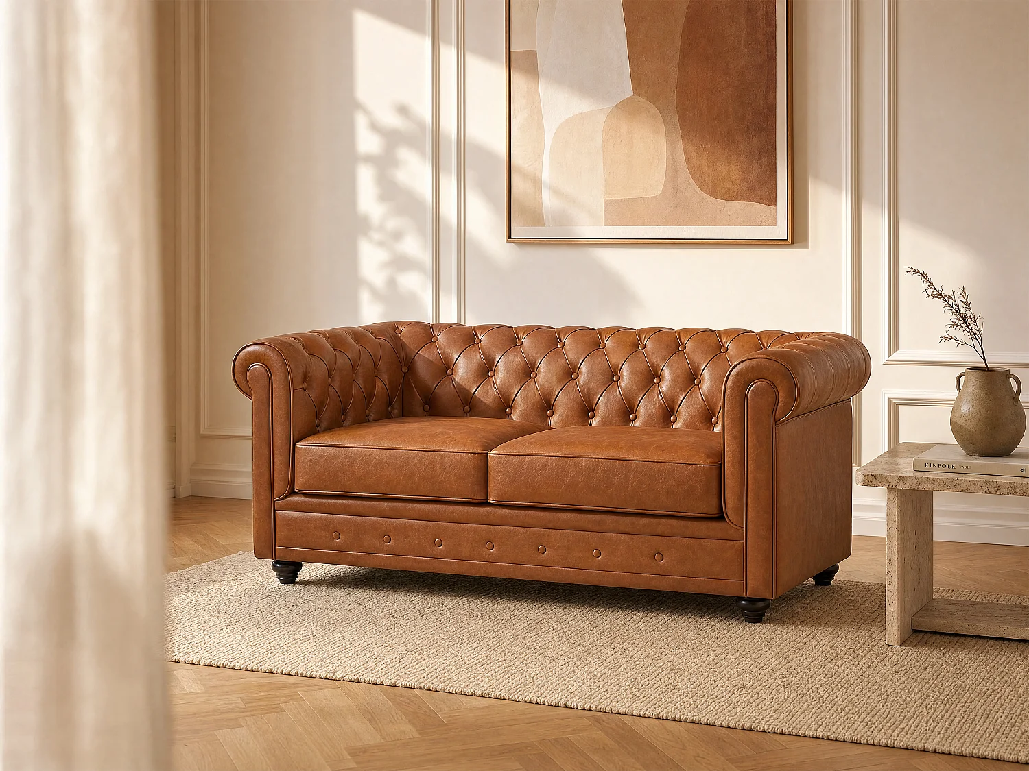 2-seater camel leather sofa CHESTERFIELD