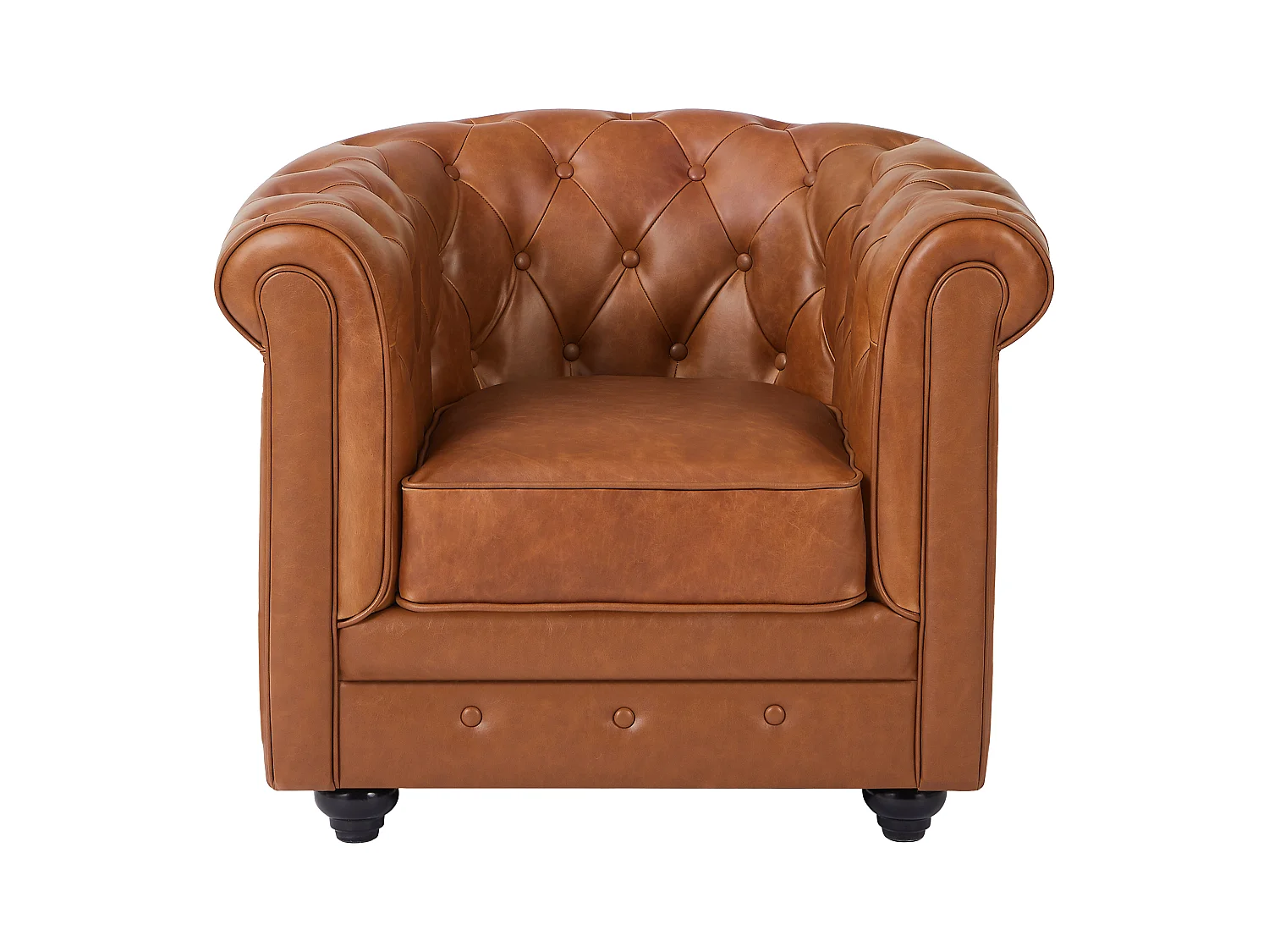 Fauteuil en cuir de vachette camel CHESTERFIELD