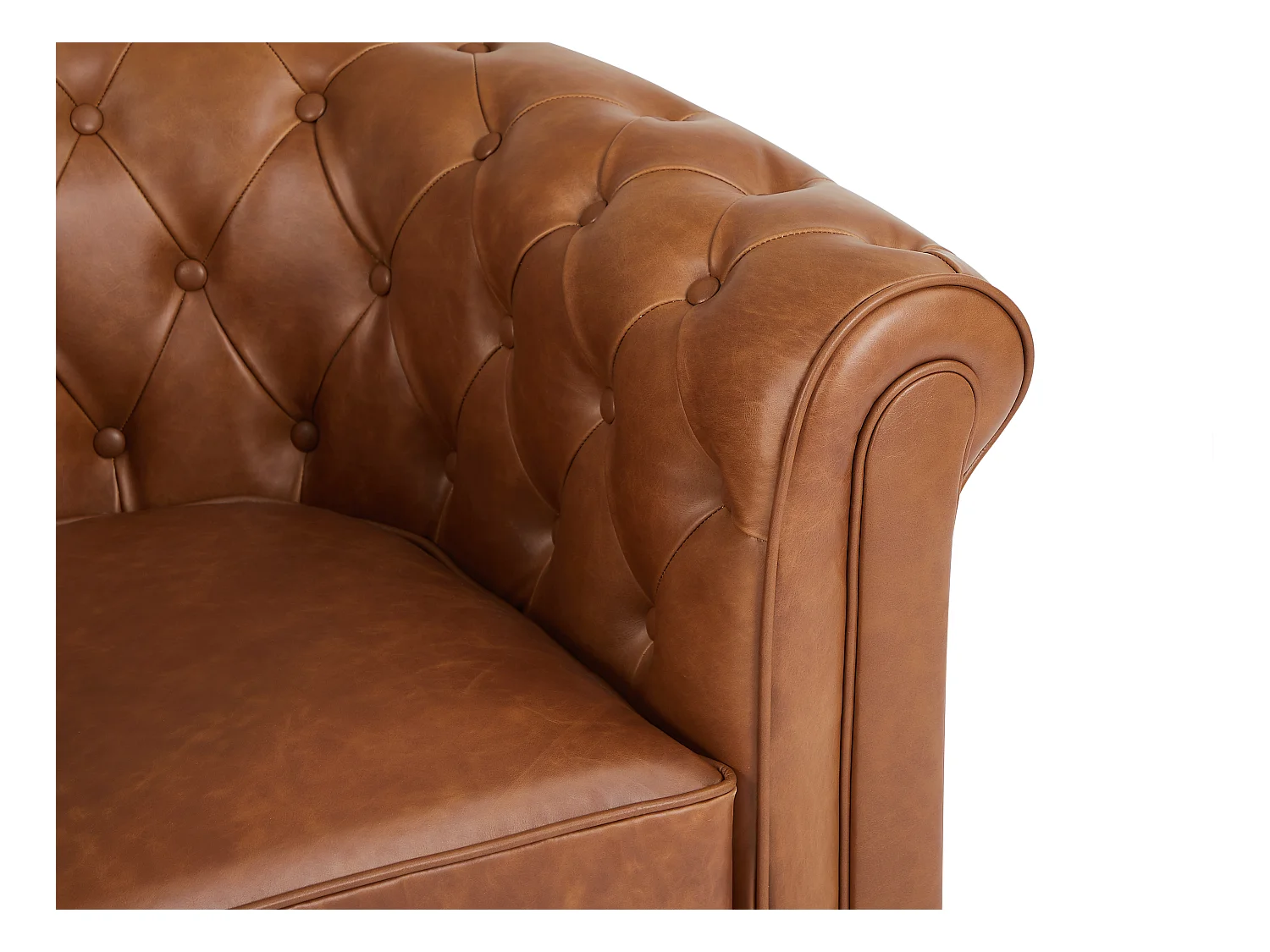 Fauteuil en cuir de vachette camel CHESTERFIELD