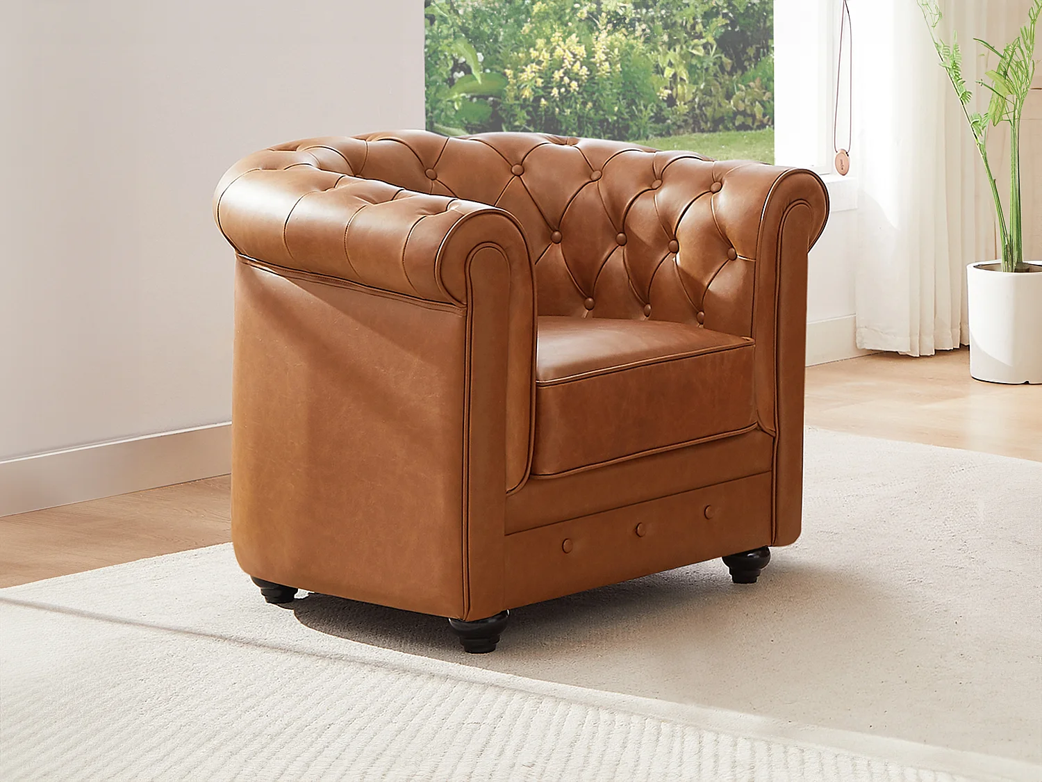 Fauteuil van camelkleurig vaarsleer CHESTERFIELD