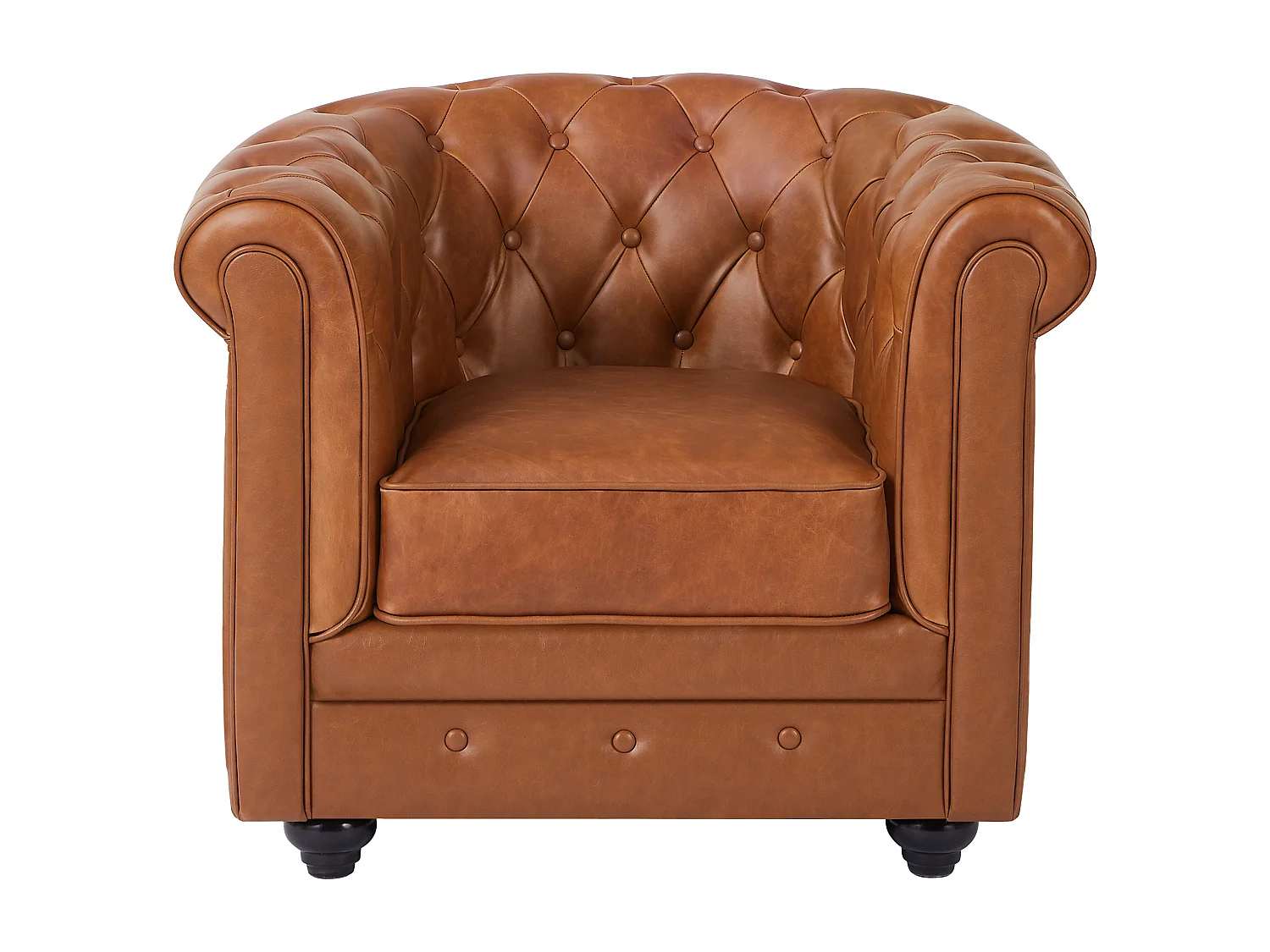 Fauteuil van camelkleurig vaarsleer CHESTERFIELD