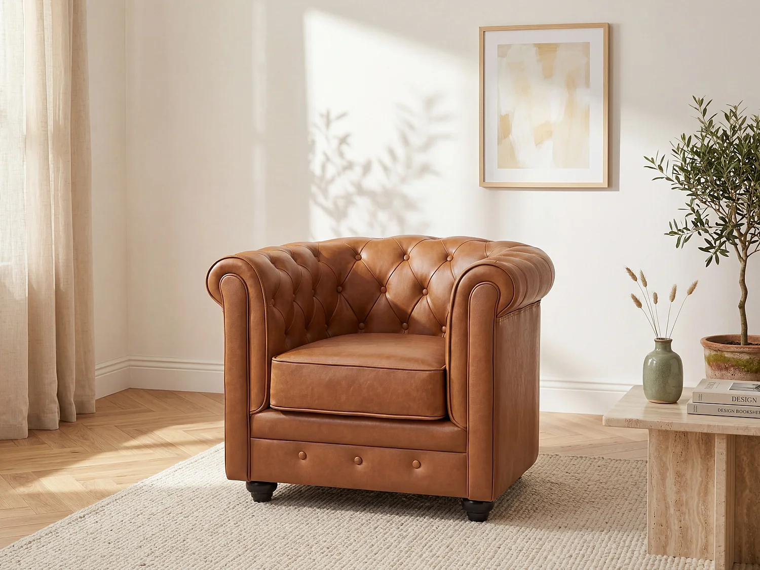 Poltrona in Pelle di Vacchetta Cammello - CHESTERFIELD