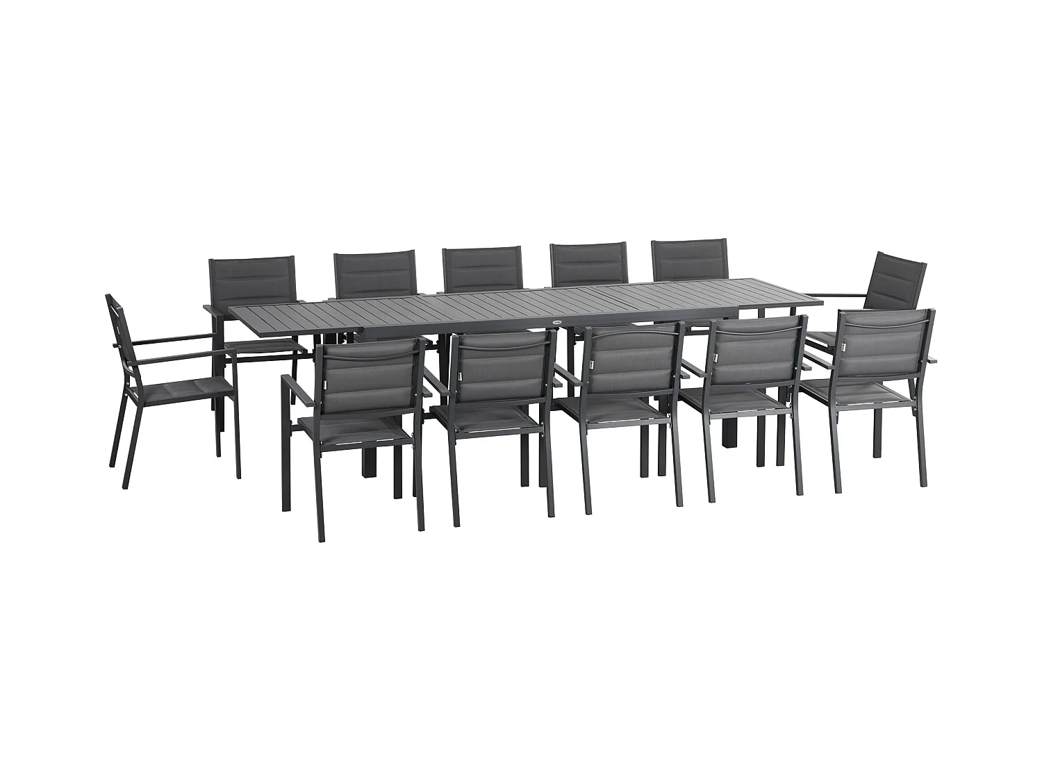 Ensemble de jardin 12 personnes chaises empilables table extensible 200/300L cm alu. textilène gris