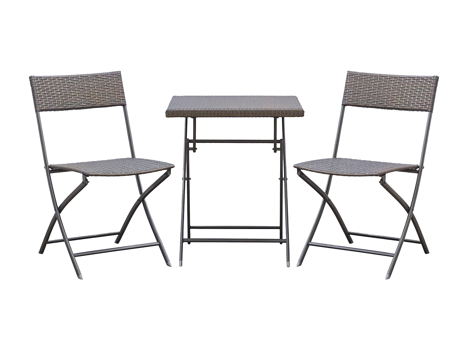 Ensemble meubles de jardin design table carré et chaises pliables résine tressée 4 fils métal noir