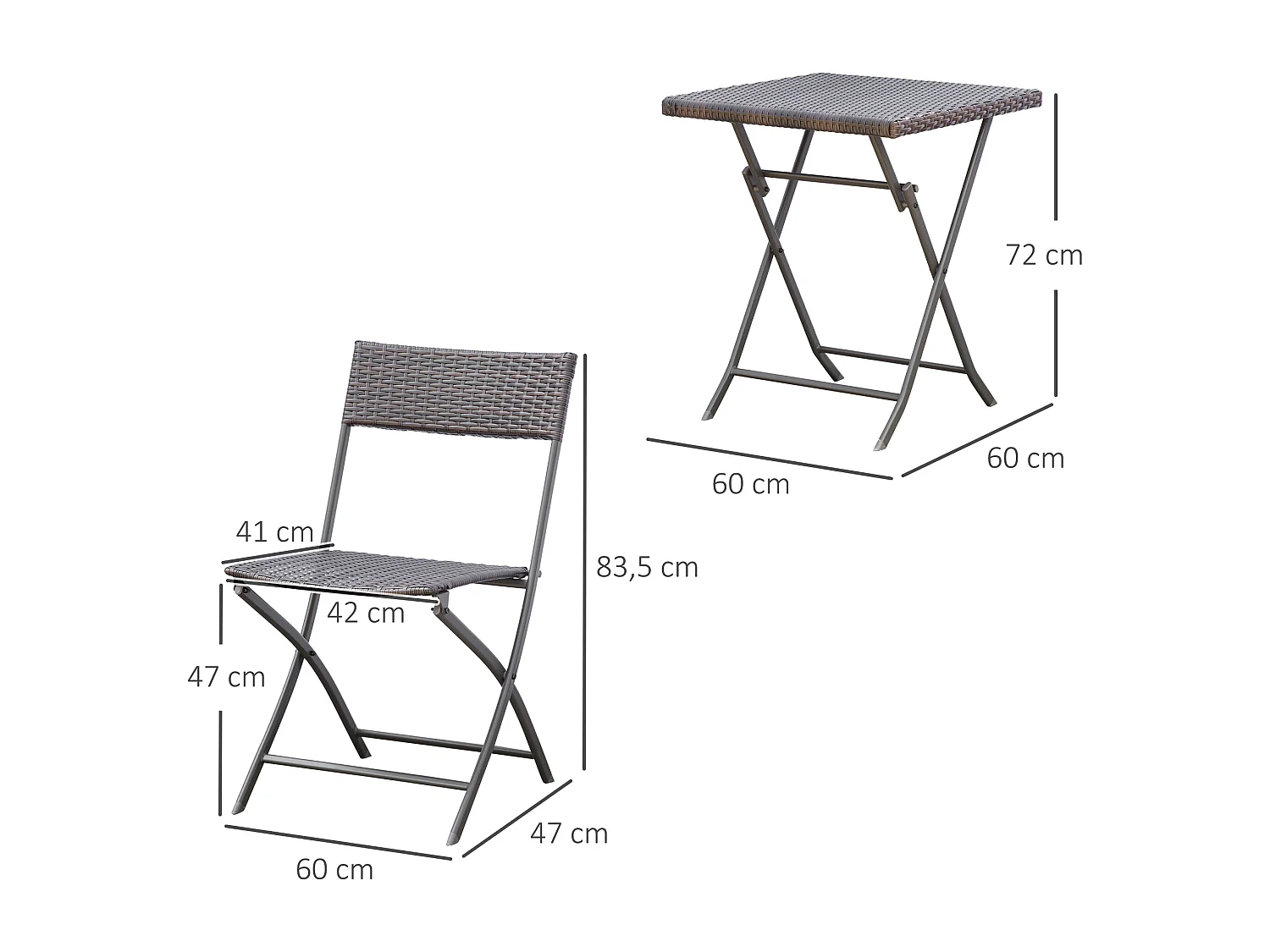 Ensemble meubles de jardin design table carré et chaises pliables résine tressée 4 fils métal noir