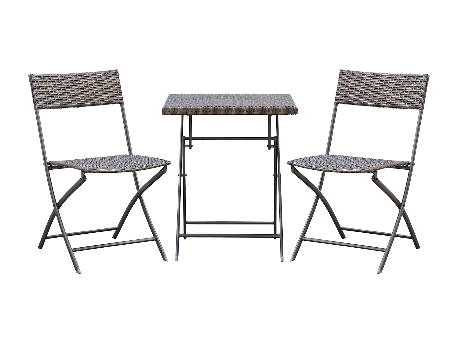 Ensemble meubles de jardin design table carré et chaises pliables résine tressée 4 fils métal noir