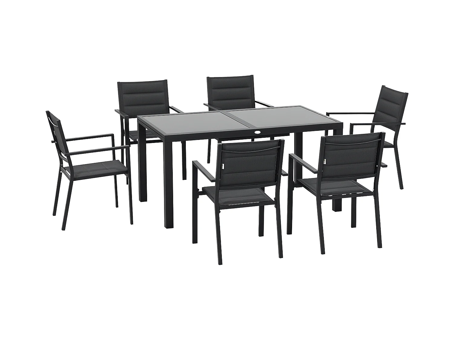 Ensemble de jardin 6 personnes chaises empilables table extensible 150/210L cm alu. teslin gris