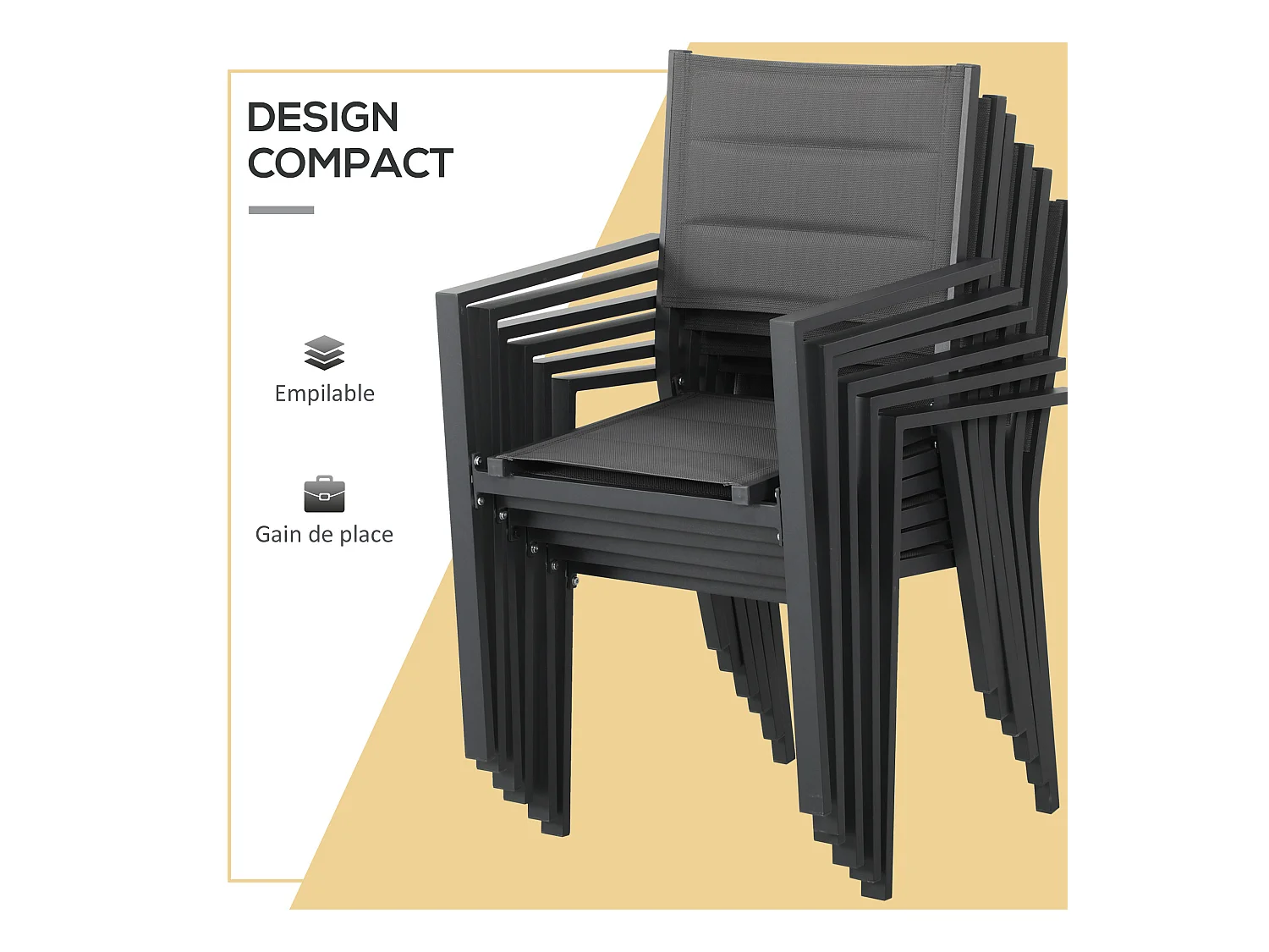 Ensemble de jardin 6 personnes chaises empilables table extensible 150/210L cm alu. teslin gris