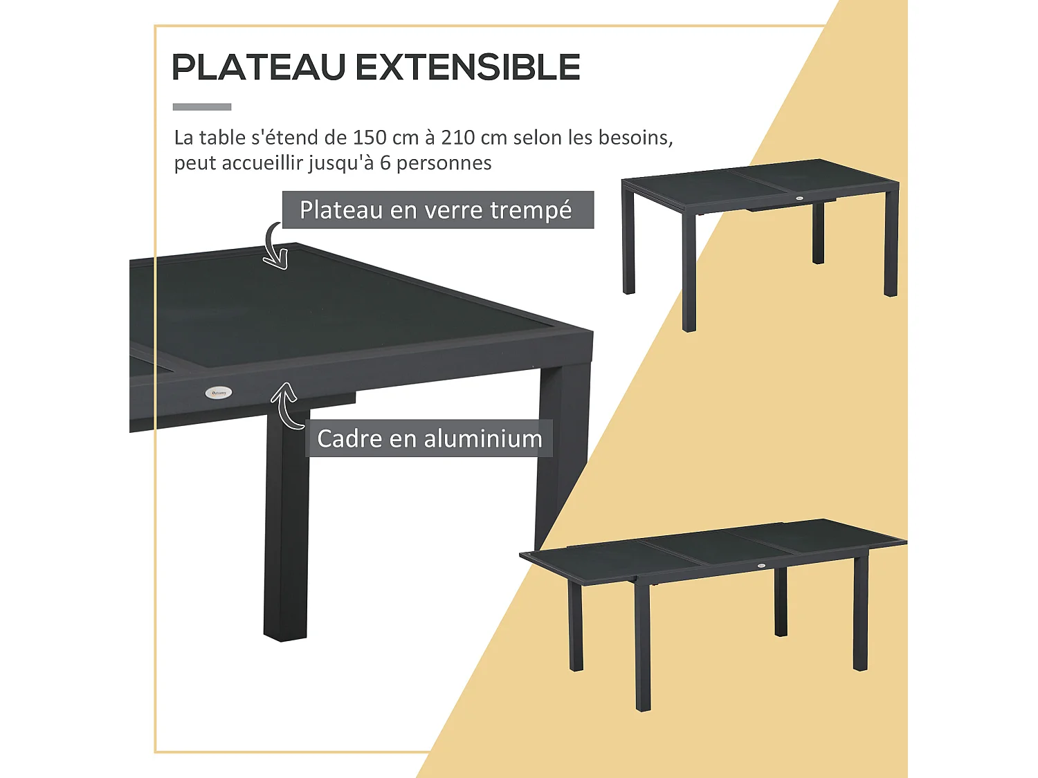 Ensemble de jardin 6 personnes chaises empilables table extensible 150/210L cm alu. teslin gris