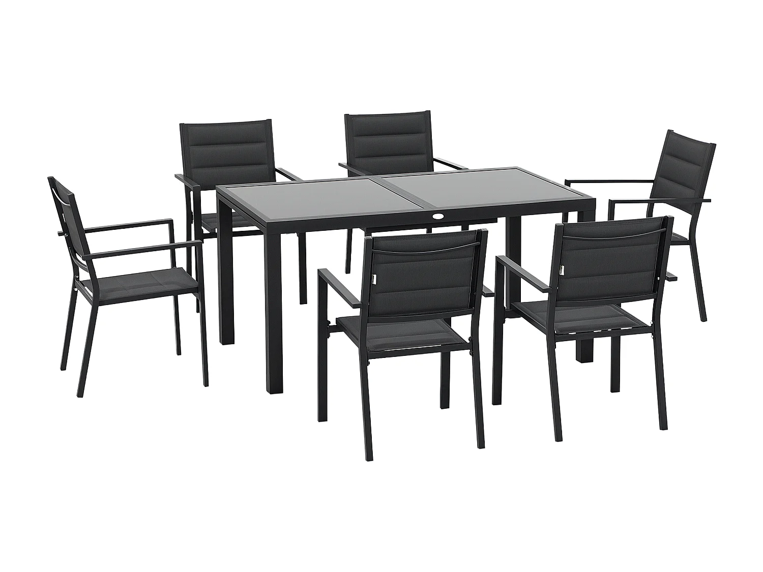 Ensemble de jardin 6 personnes chaises empilables table extensible 150/210L cm alu. teslin gris