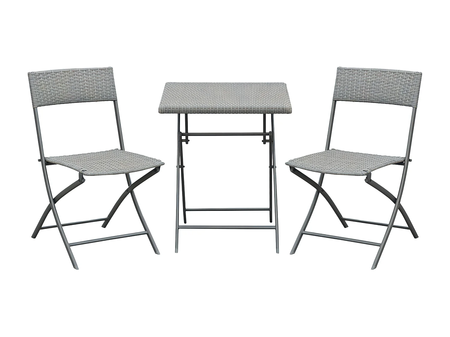 Ensemble meubles de jardin design table carré et chaises pliables résine tressée imitation rotin gris