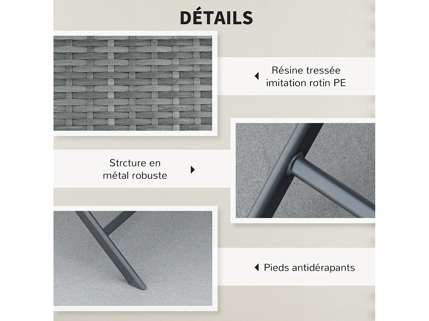 Ensemble meubles de jardin design table carré et chaises pliables résine tressée imitation rotin gris