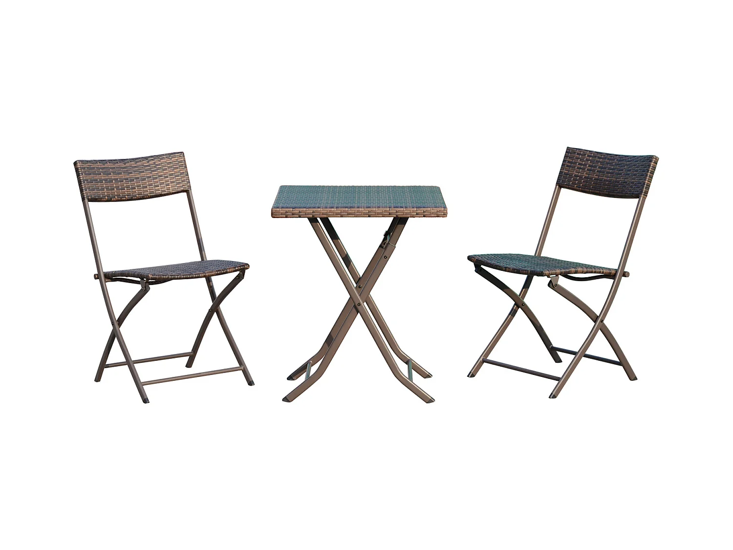 Ensemble meubles de jardin design table carré et chaises pliables résine tressée imitation rotin marron