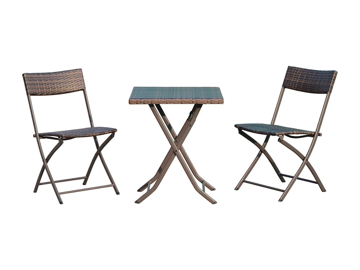 Ensemble meubles de jardin design table carré et chaises pliables résine tressée imitation rotin marron