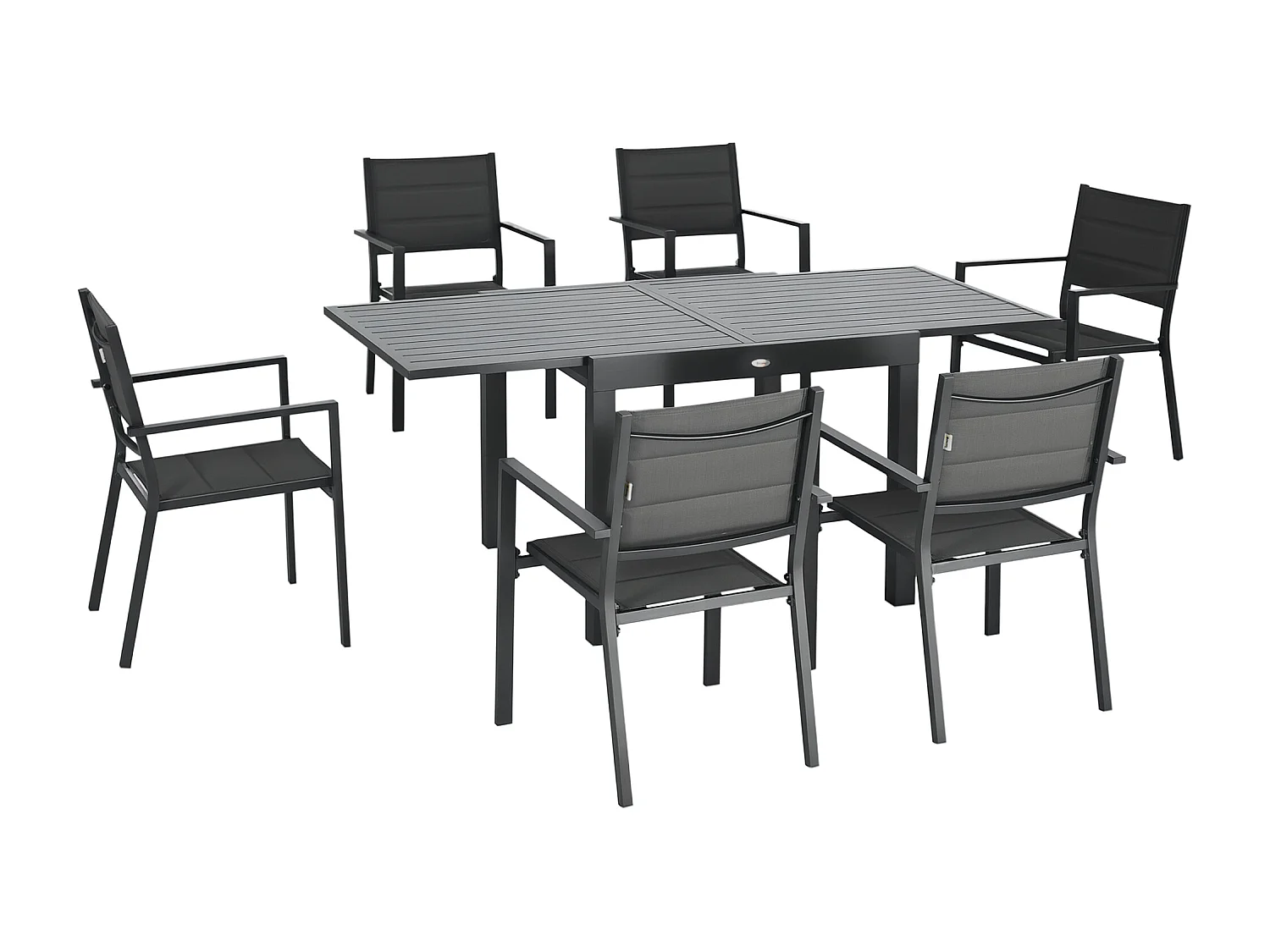 Ensemble de jardin 6 personnes chaises empilables table extensible 90/180L cm alu. textilène gris