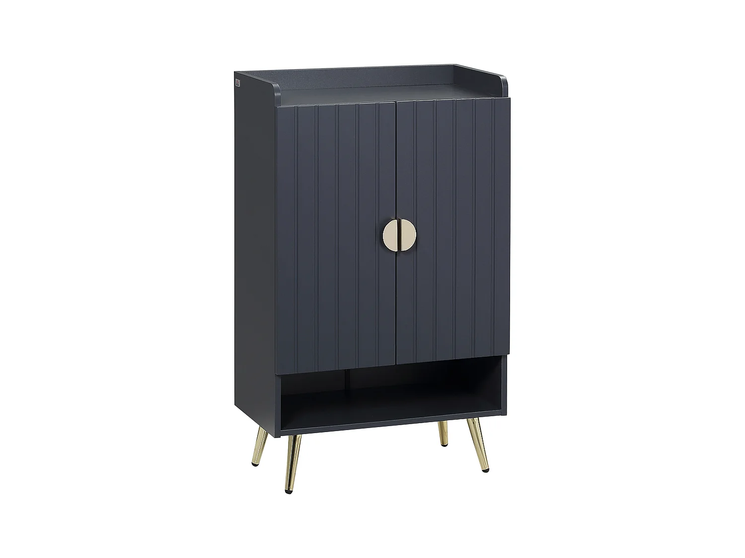 Meuble à chaussures style art déco 2 portes 3 étagères réglables niche acier doré panneaux gris