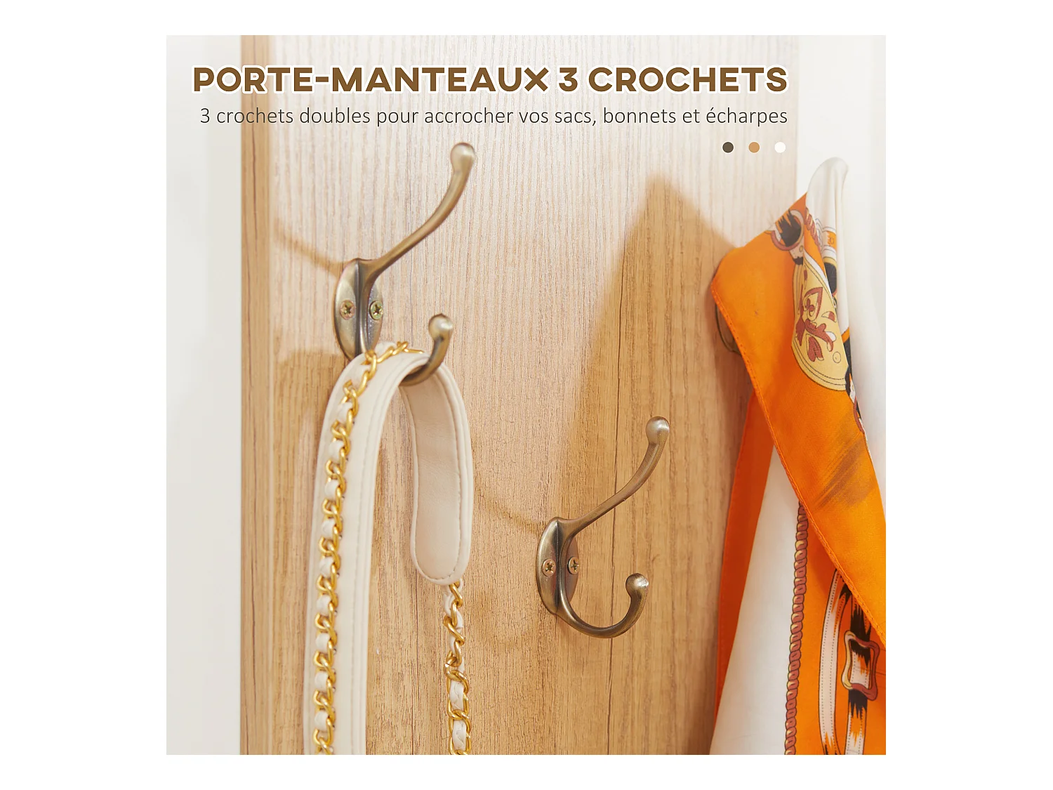 Ensemble de meuble d'entrée - vestiaire d'entrée 3 en 1 - miroir, porte-manteau, banc à chaussures - aspect bois clair gris