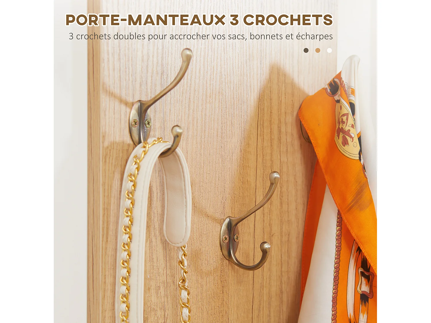 Ensemble de meuble d'entrée - vestiaire d'entrée 3 en 1 - miroir, porte-manteau, banc à chaussures - aspect bois clair gris