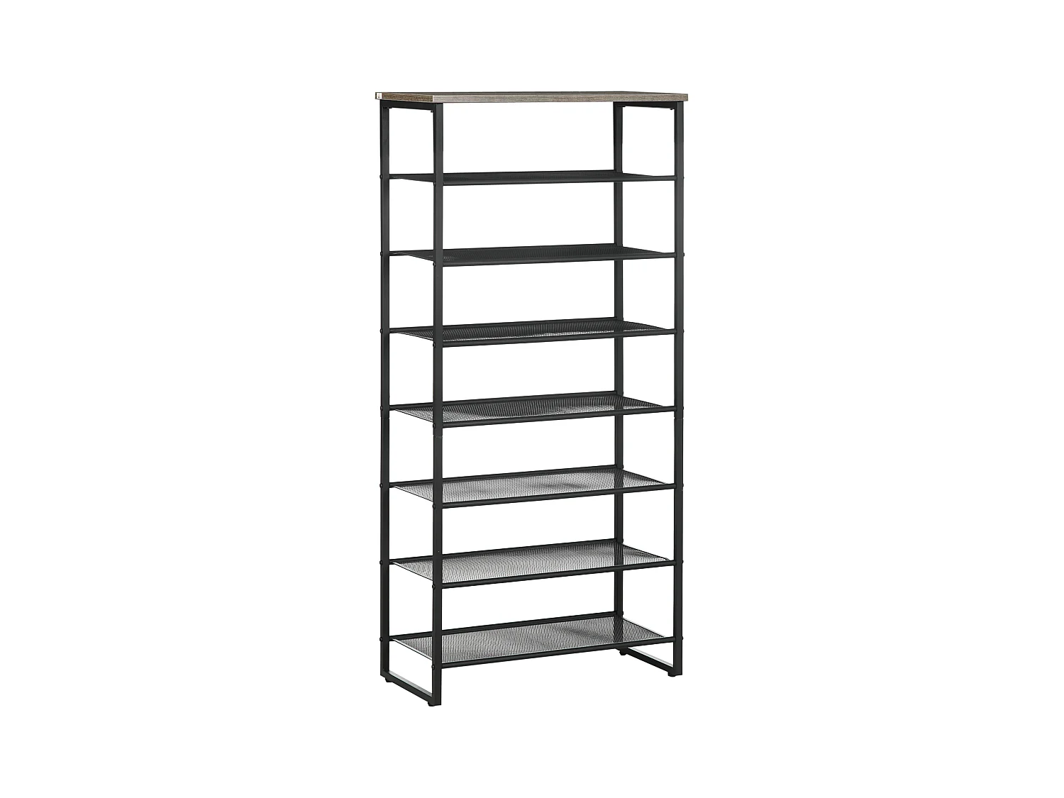 Etagère à chaussures 7 niveaux - rack à chaussures 7 étagères et plateau - acier noir aspect bois gris