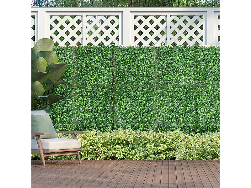 Haie artificielle feuilles de laurier - treillis extensible - brise-vue canisse végétale feuillage réaliste 12 panneaux 50L x 50l cm PE vert