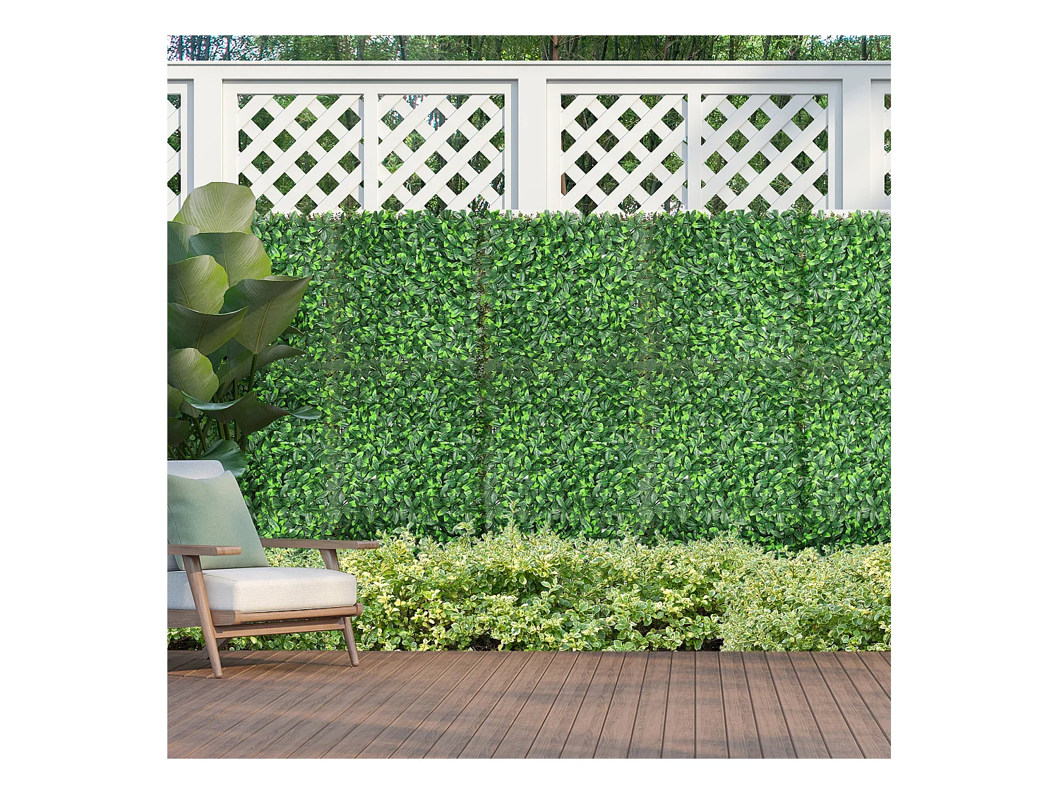 Haie artificielle feuilles de laurier - treillis extensible - brise-vue canisse végétale feuillage réaliste 12 panneaux 50L x 50l cm PE vert