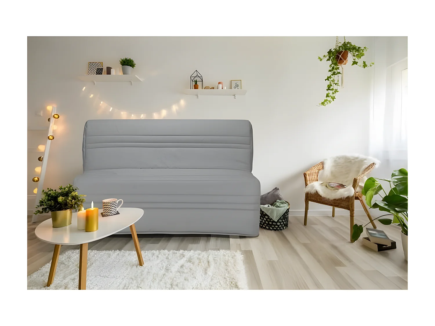 JOE Banquette BZ 3 places - Tissu gris clair - Contemporain - L 143 x P 97 cm