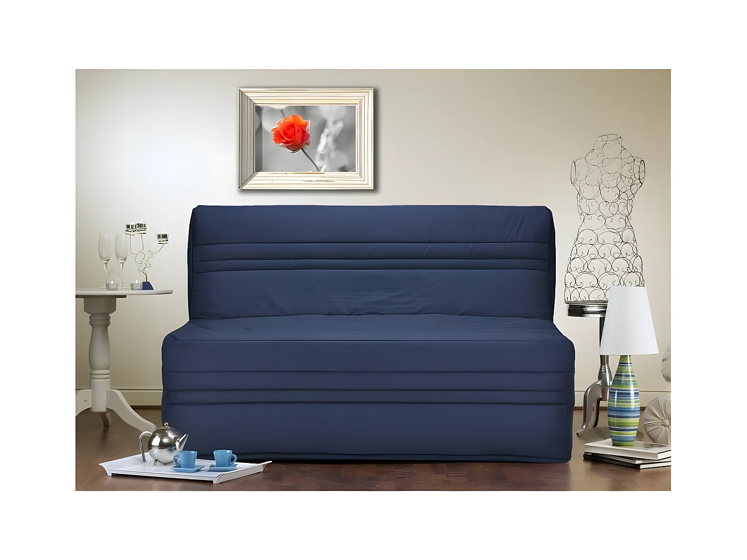 Slaapbank BZ 3-zits JOÉ van Marineblauwe Stof in Eigentijdse Stijl - Franse Fabricage