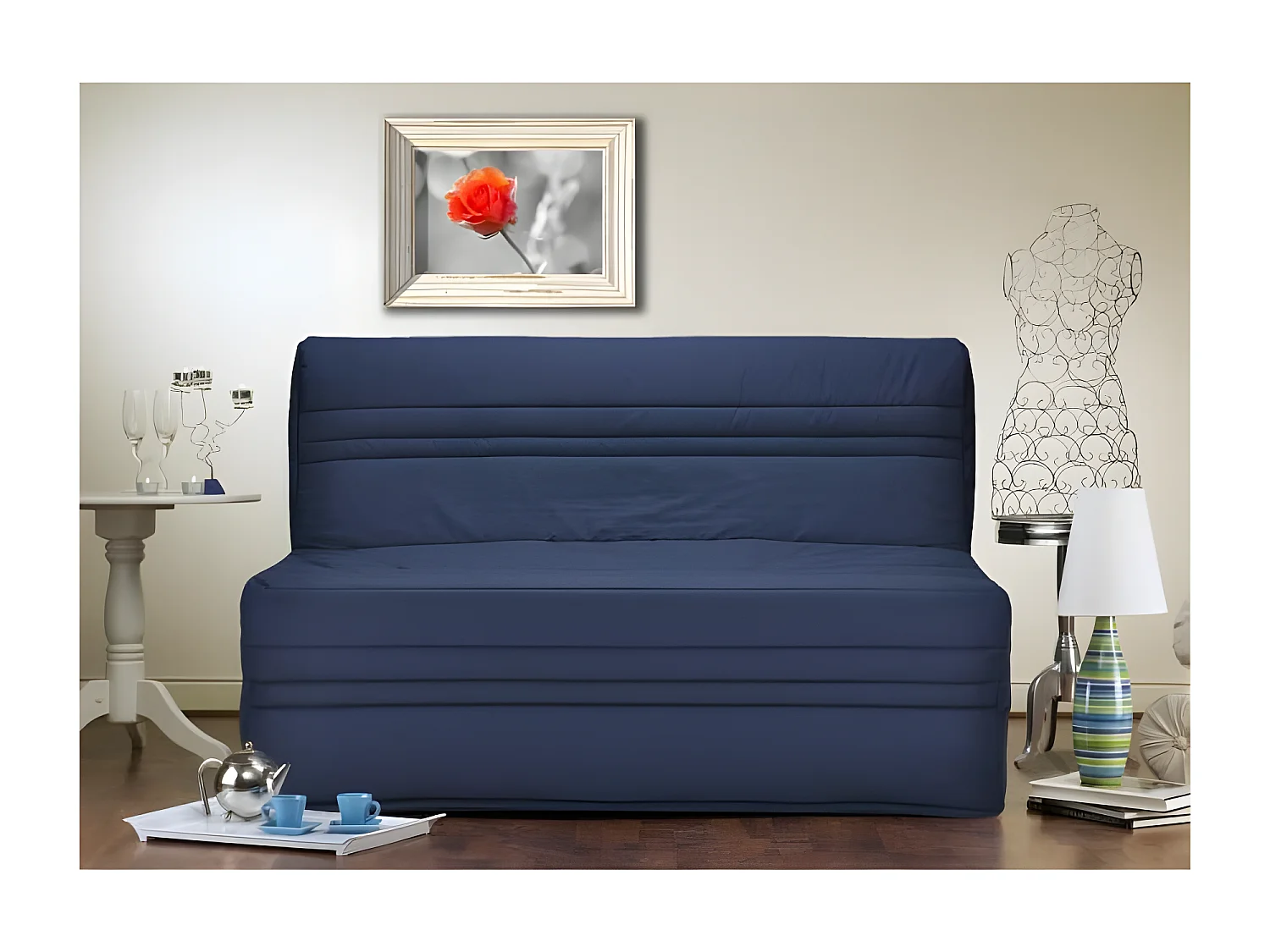 JOE Banquette BZ 3 places - Tissu bleu marine - Contemporain - L 143 x P 97 cm