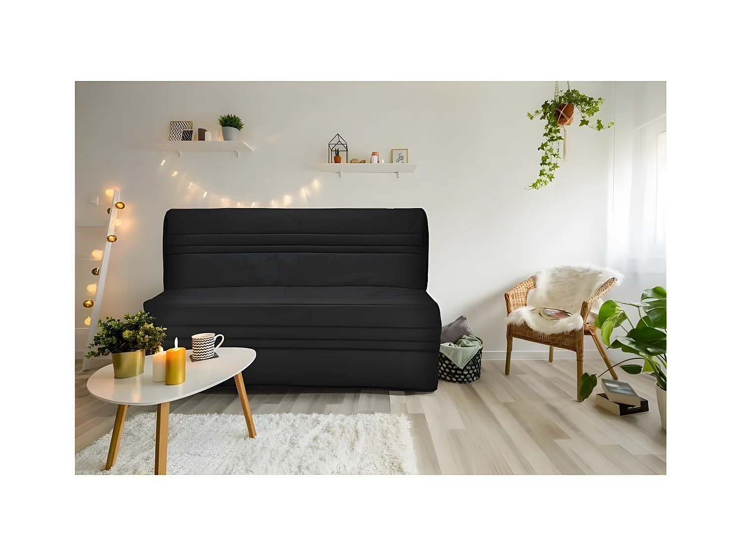 Bank BZ 3-zits JOE in Eigentijdse Zwarte Stof 143x97 cm