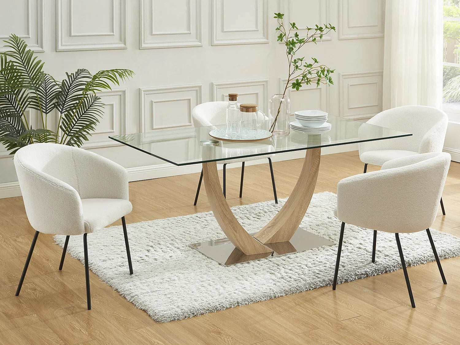 Set van 2 stoelen met armleuningen van boucléstof en metaal - Crèmewit - MORONI