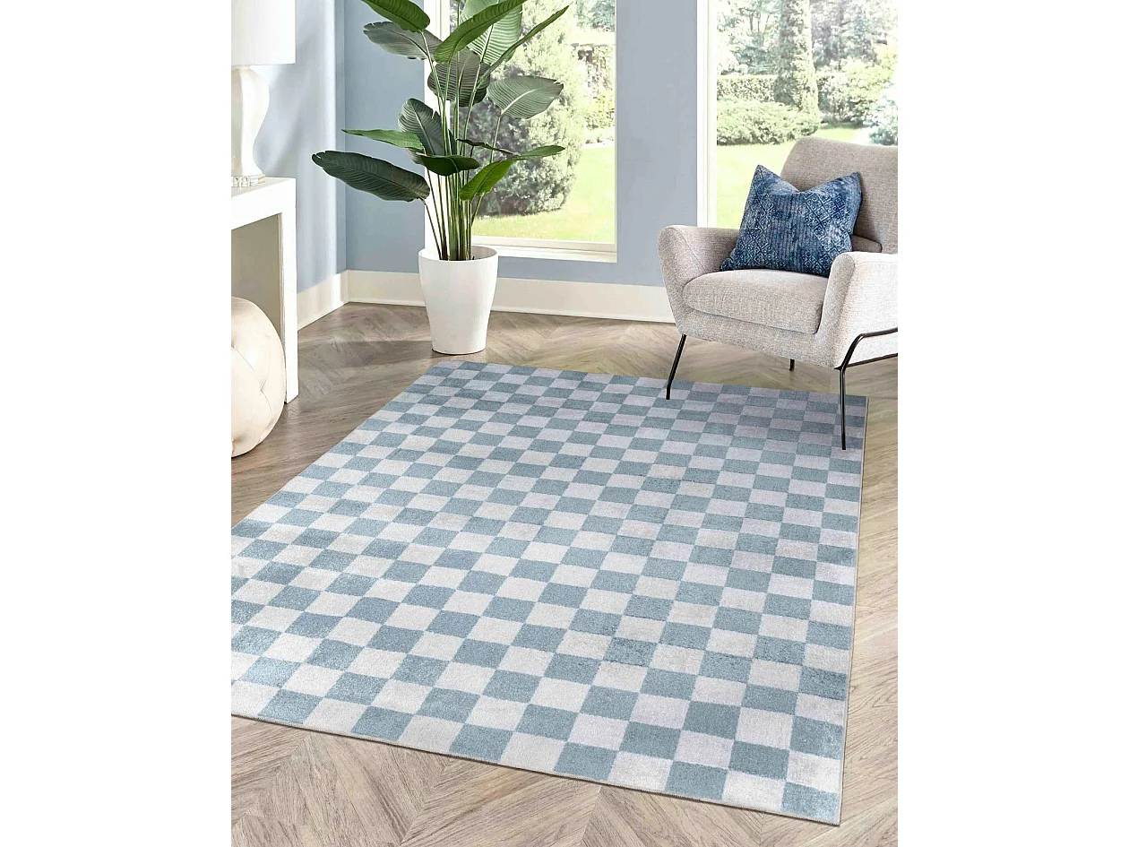 Alfombra Escandinava a Cuadros Lavable - Azul - 160x213cm - CHELSEA