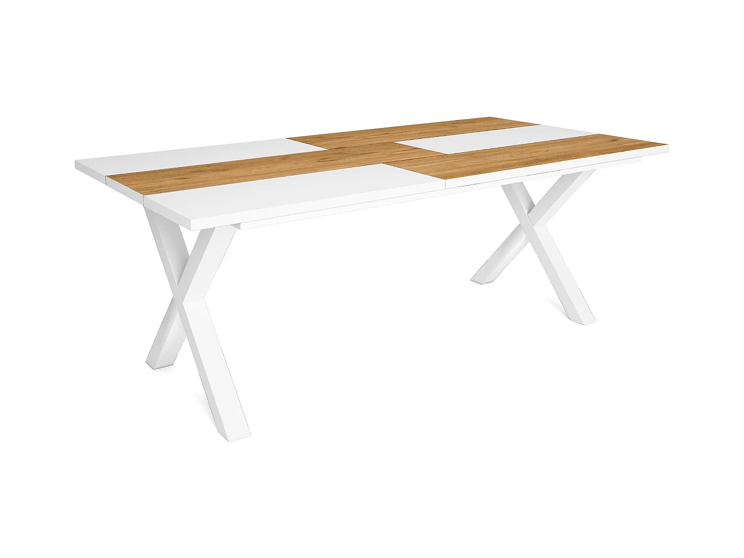 Table à manger, 10 personnes, 194x90x75cm, Robuste et stable grâce à sa structure et aux pieds solides, Chêne et blanc, Style industriel
