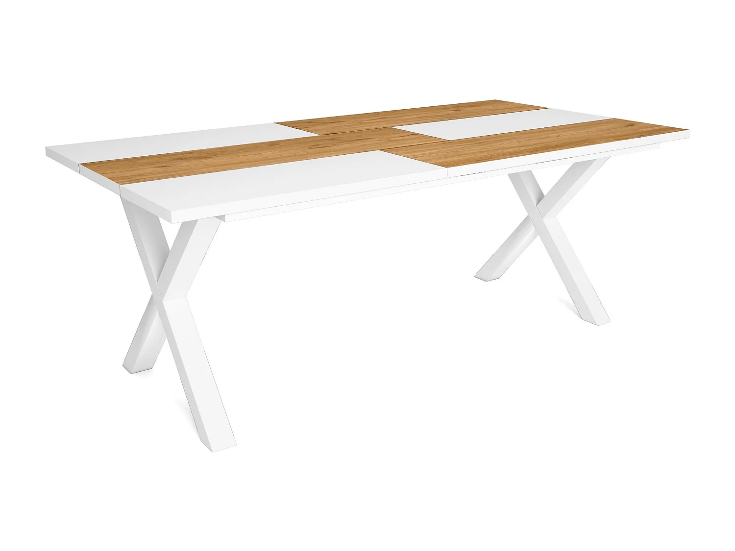 Eettafel, 10 personen, 194x90x75cm, Robuust en stabiel dankzij zijn structuur en solide poten, Eik en wit, Industriële stijl