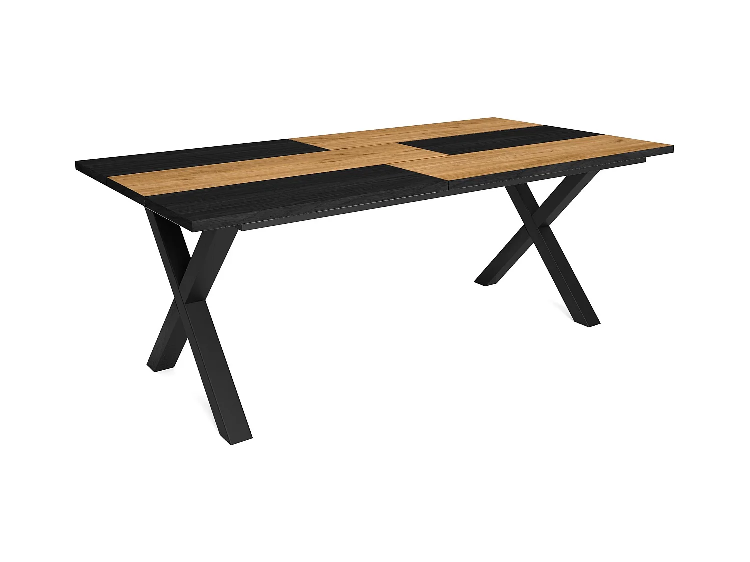 Table à manger, 10 personnes, 194x90x75cm, Robuste et stable grâce à sa structure et aux pieds solides, Chêne et noir, Style industriel
