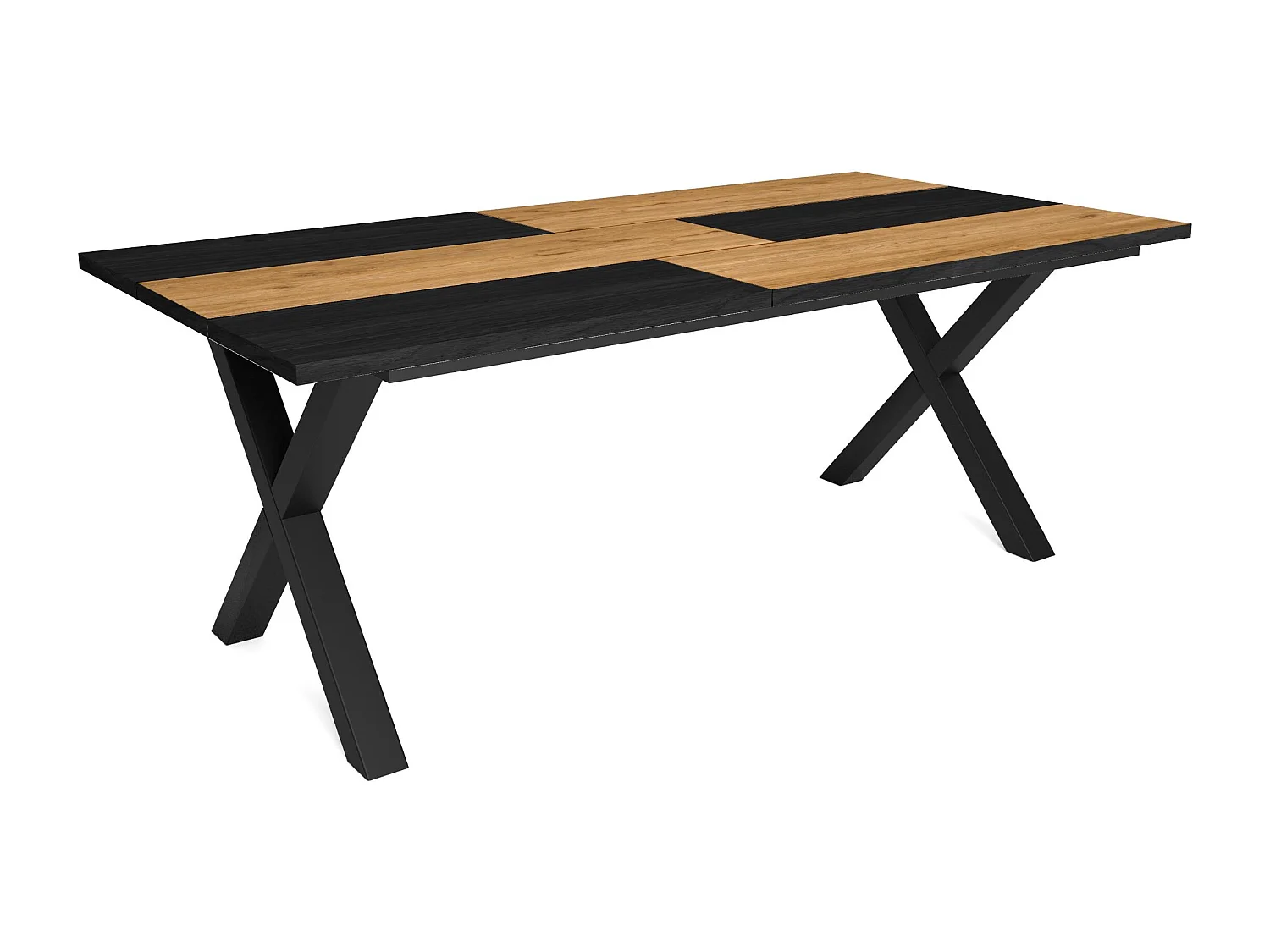 Table à manger, 10 personnes, 194x90x75cm, Robuste et stable grâce à sa structure et aux pieds solides, Chêne et noir, Style industriel