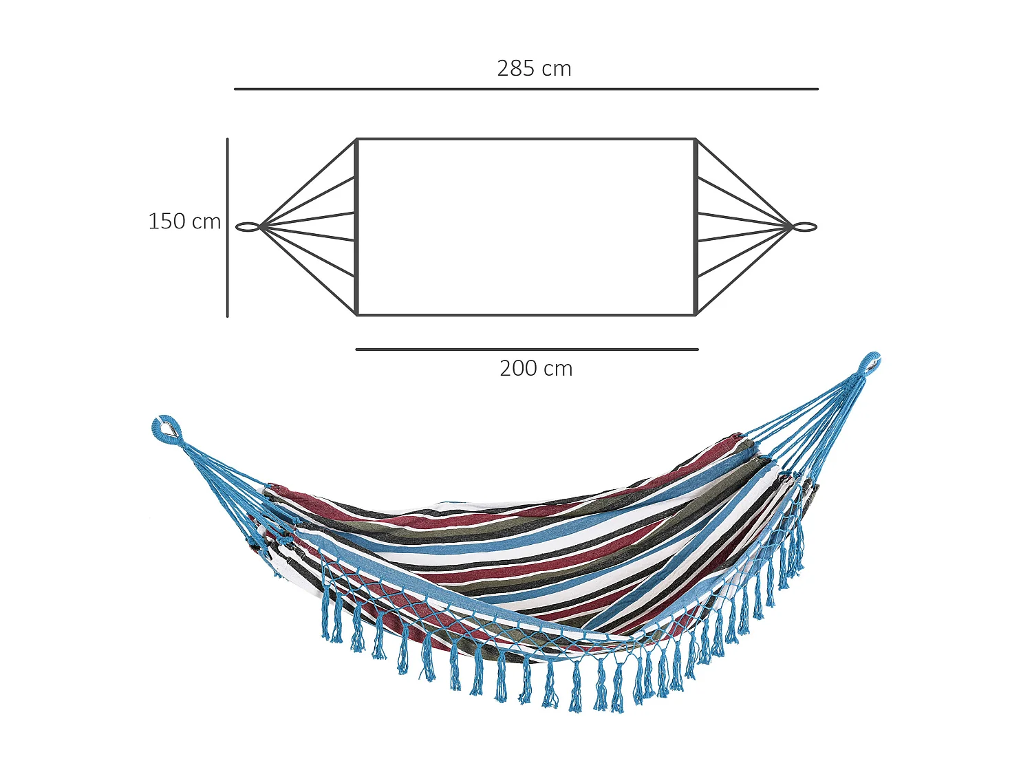 Hamac de voyage portable style hippie chic toile de hamac dim. 3L x 1,5l m coton polyester multicolore