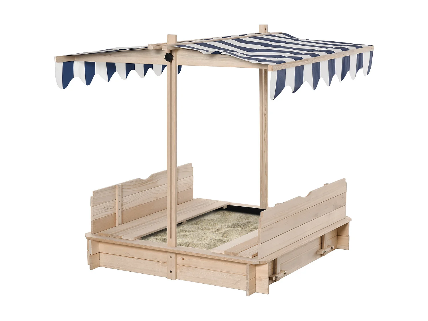 Bac à sable carré en bois pour enfant dim. 106L x 106l cm avec bancs et couvercle - auvent réglable