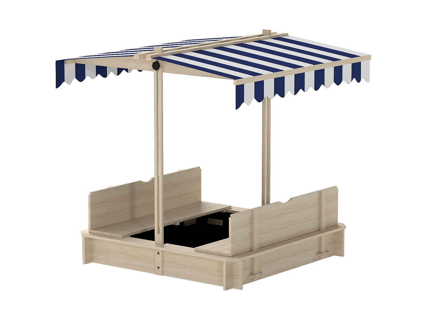 Bac à sable carré en bois pour enfant dim. 106L x 106l cm avec bancs et couvercle - auvent réglable