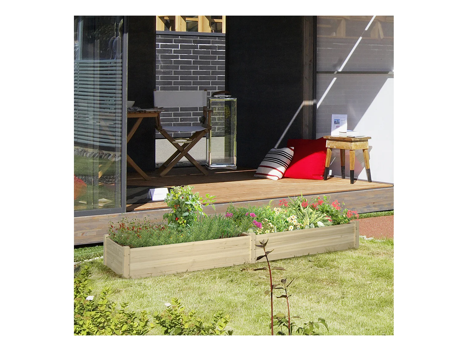 Carré potager de jardin dim. 244 x 61,5 x 27 cm feutre de drainage, séparation inclus bois de sapin