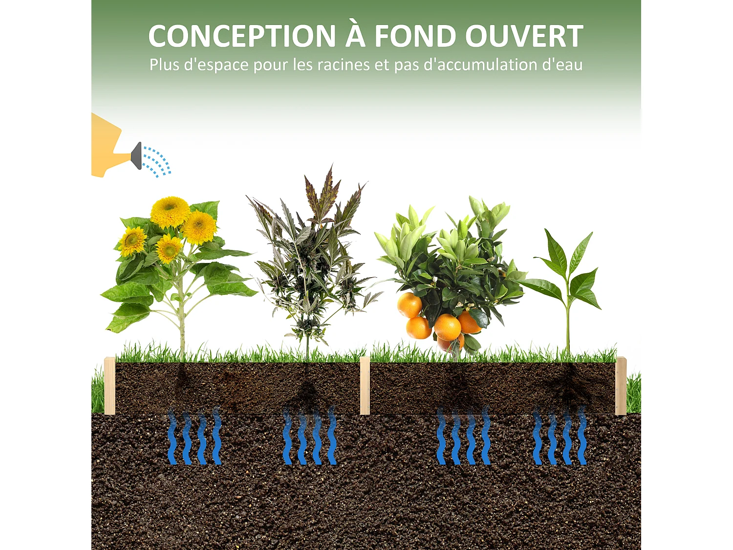 Carré potager de jardin dim. 244 x 61,5 x 27 cm feutre de drainage, séparation inclus bois de sapin