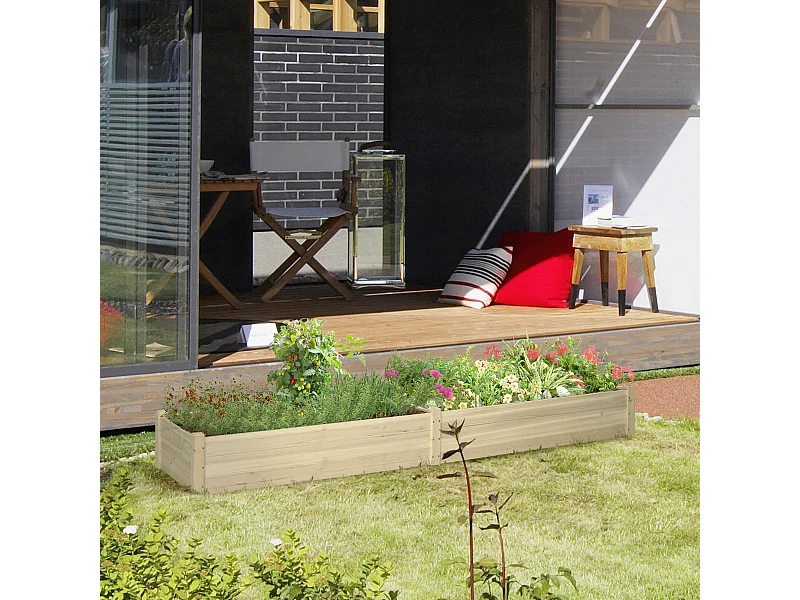 Carré potager de jardin dim. 244 x 61,5 x 27 cm feutre de drainage, séparation inclus bois de sapin