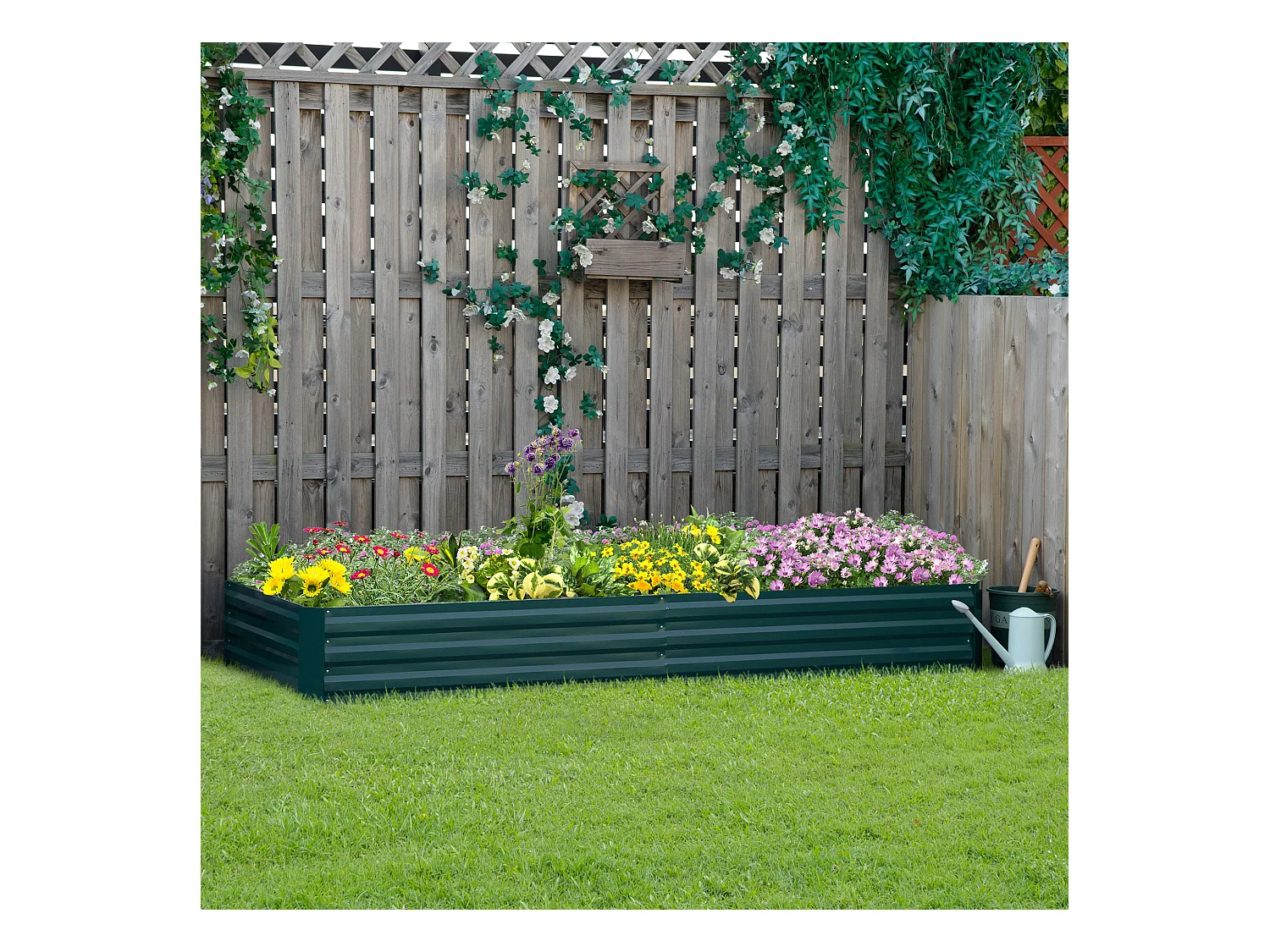 Carré potager de jardin dim. 241L x 90l x 30H cm tôle d'acier ondulée vert foncé