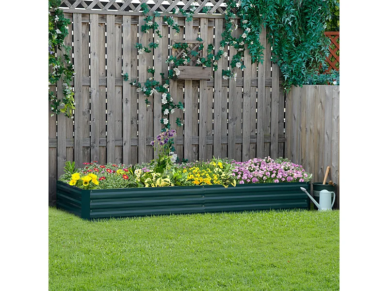 Carré potager de jardin dim. 241L x 90l x 30H cm tôle d'acier ondulée vert foncé