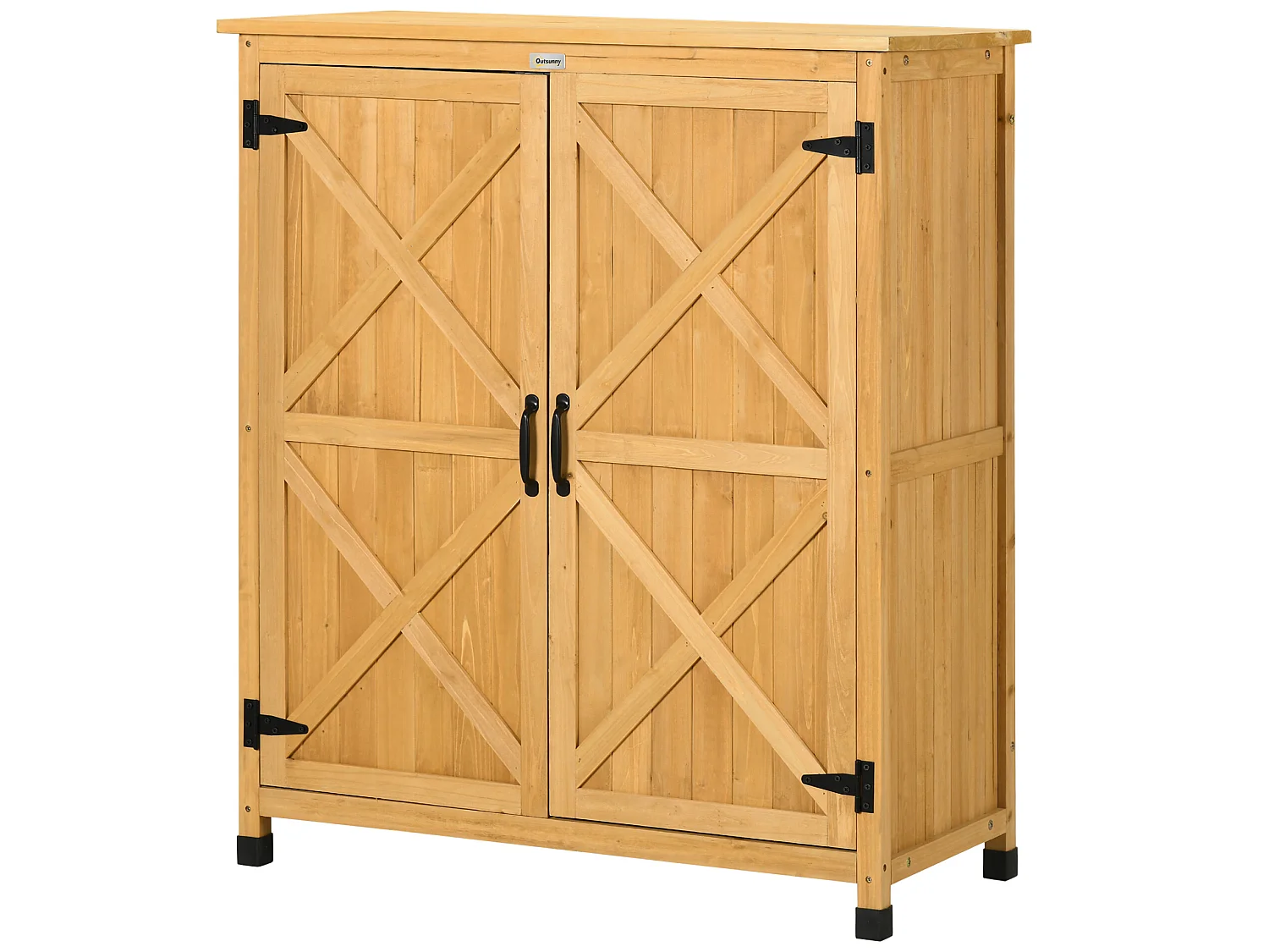 Armoire de jardin sur pied table de rempotage 2 en 1 - double porte, 2 étagères - bois de sapin pré-huilé