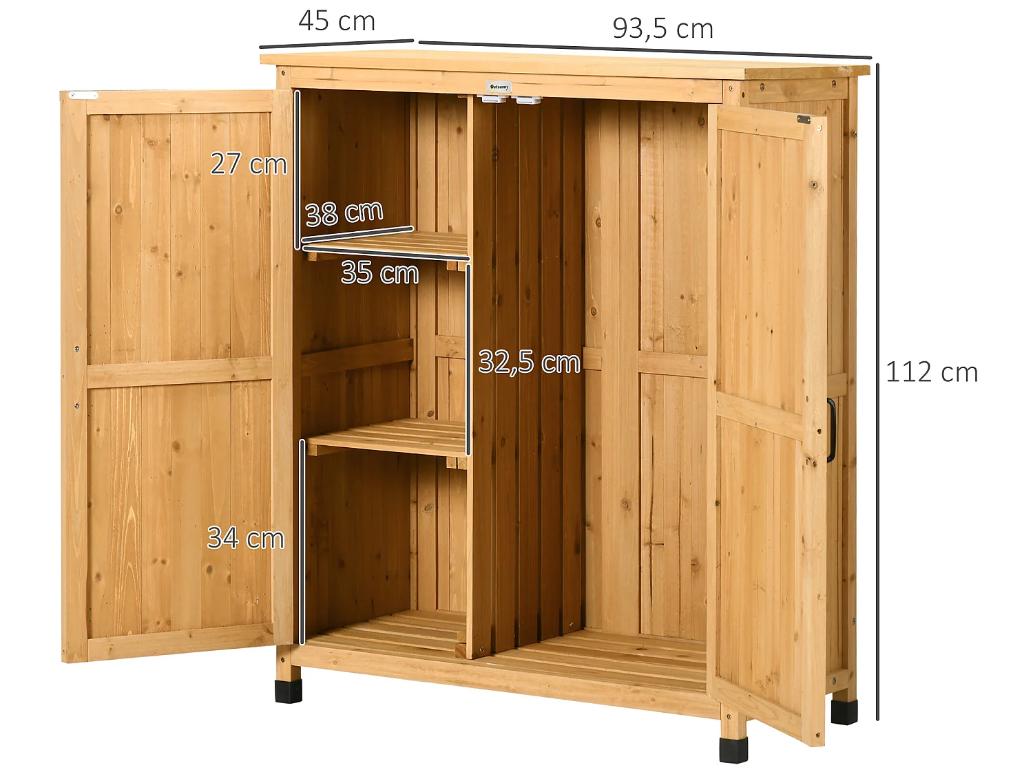 Armoire de jardin sur pied table de rempotage 2 en 1 - double porte, 2 étagères - bois de sapin pré-huilé