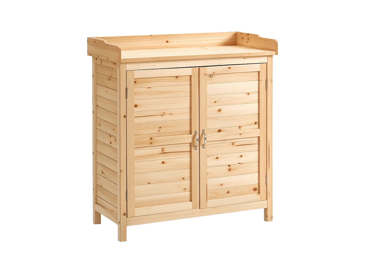 Armoire de jardin sur pied avec plateau - double porte, étagère - bois de sapin pré-huilé