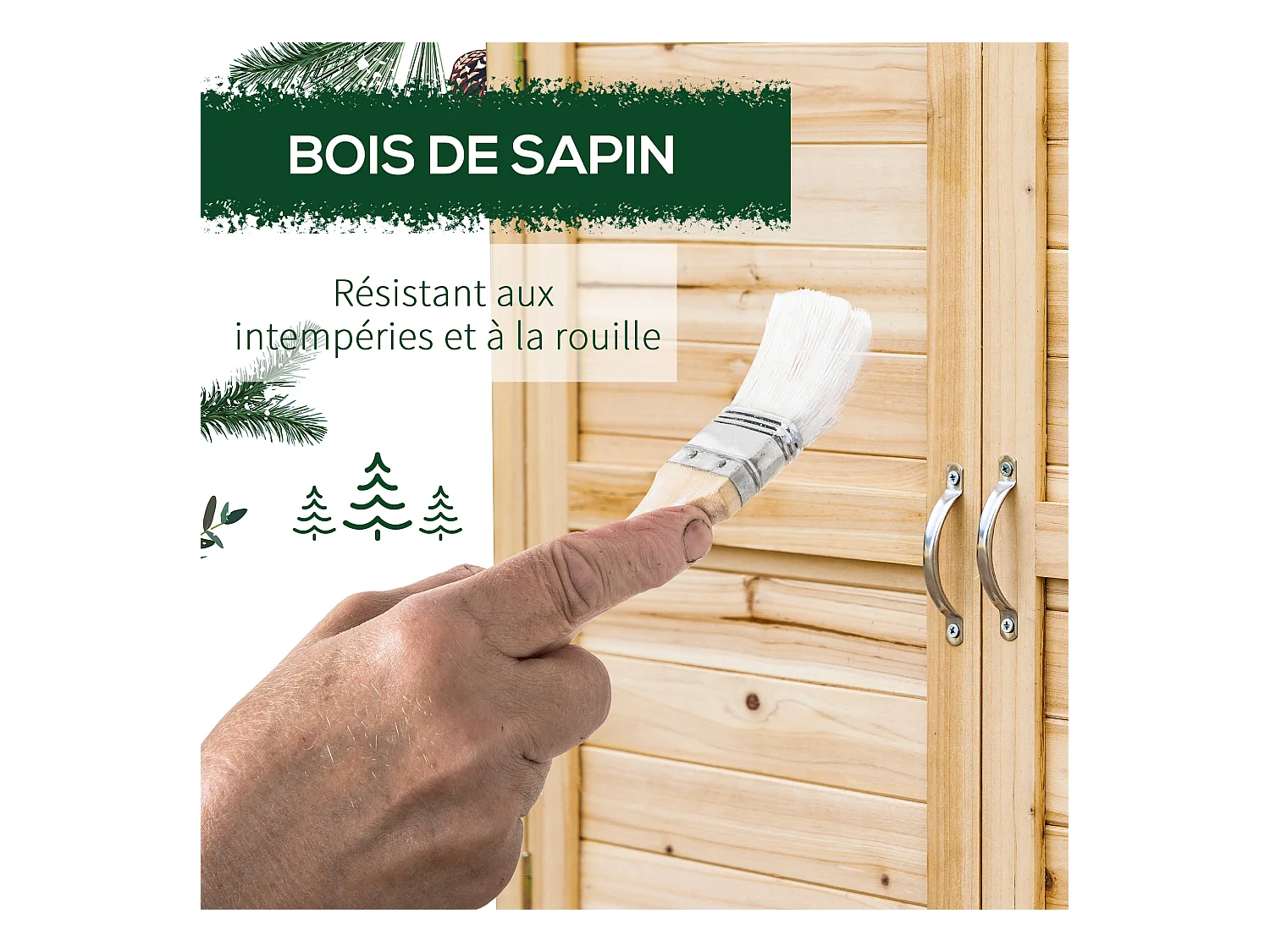 Armoire de jardin sur pied avec plateau - double porte, étagère - bois de sapin pré-huilé