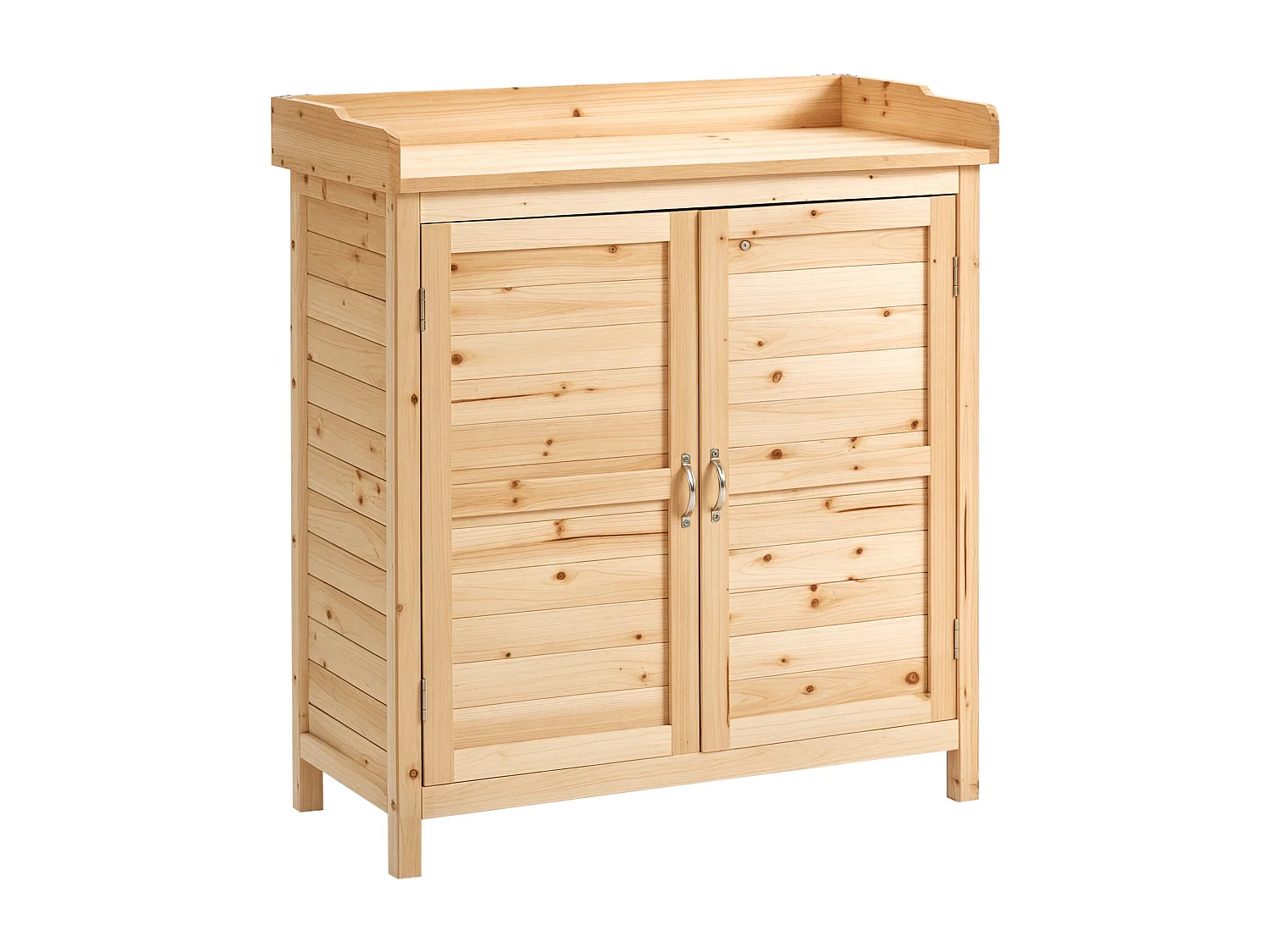 Armoire de jardin sur pied avec plateau - double porte, étagère - bois de sapin pré-huilé
