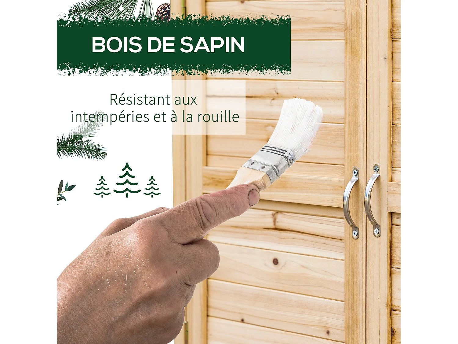 Armoire de jardin sur pied avec plateau - double porte, étagère - bois de sapin pré-huilé