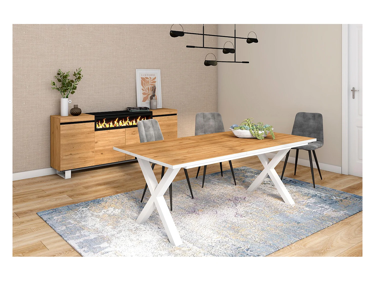 Eettafel, 10 personen, 200, Robuust en stabiel dankzij zijn structuur en solide poten, Eiken en witte , Industriële stijl